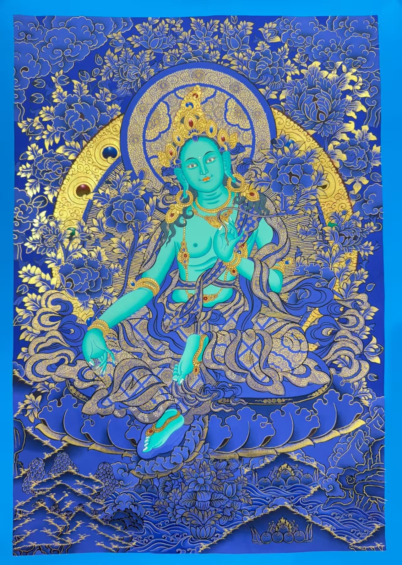 Green Tara Thangka 24K Gold Hand-Painted Tibet 53cm*37cm