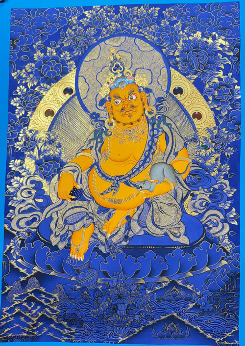 Yellow Jambhala Thangka 24K Gold Hand-Painted Tibet  53cm*37cm