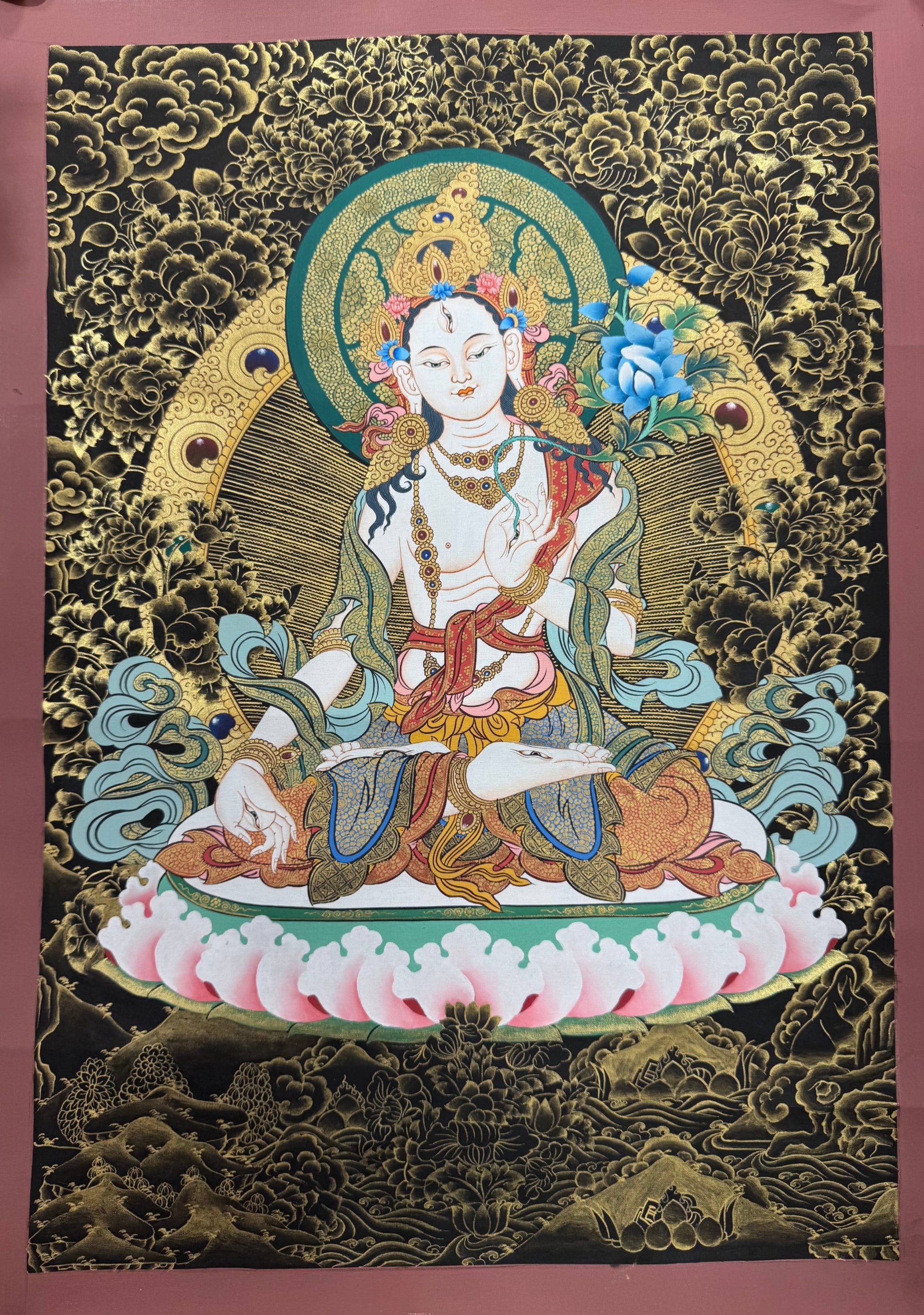 White Tara Thangka 24K Gold  Hand-Painted Tibet  53cm*37cm