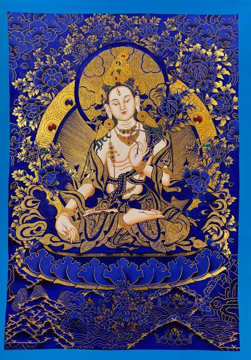 White Tara Thangka 24K Gold  Hand-Painted Tibet  53cm*37cm