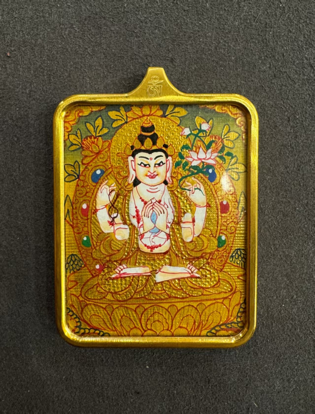 Four-Armed Avalokiteshvara  Thangka Hand-Painted Tibet 4.5cm*3.5cm