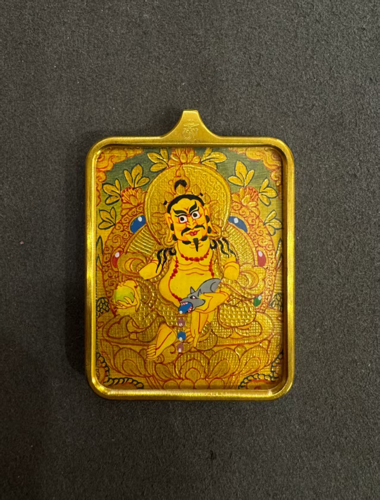 Yellow Jambhala  Thangka Hand-Painted Tibet 4.5cm*3.5cm