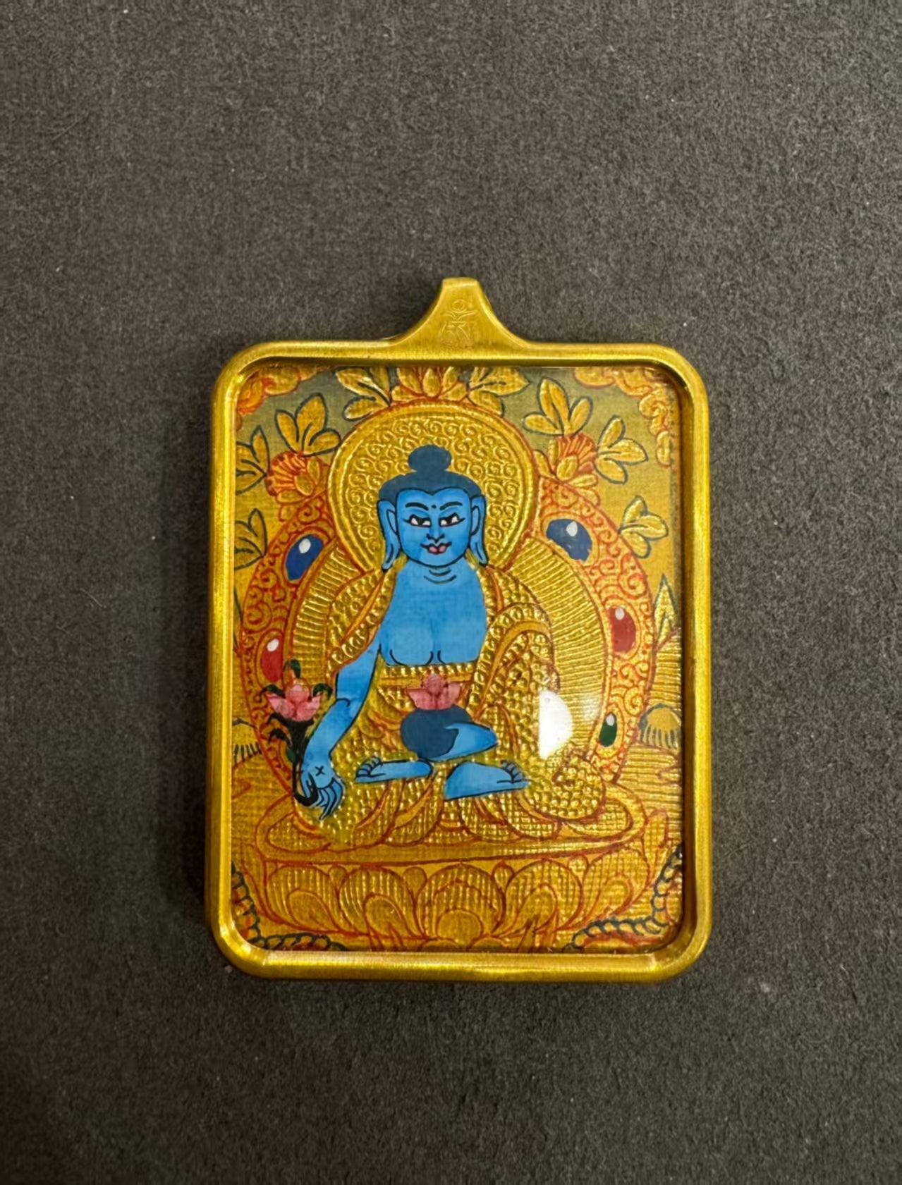 Medicine Buddha  Thangka Hand-Painted Tibet 4.5cm*3.5cm