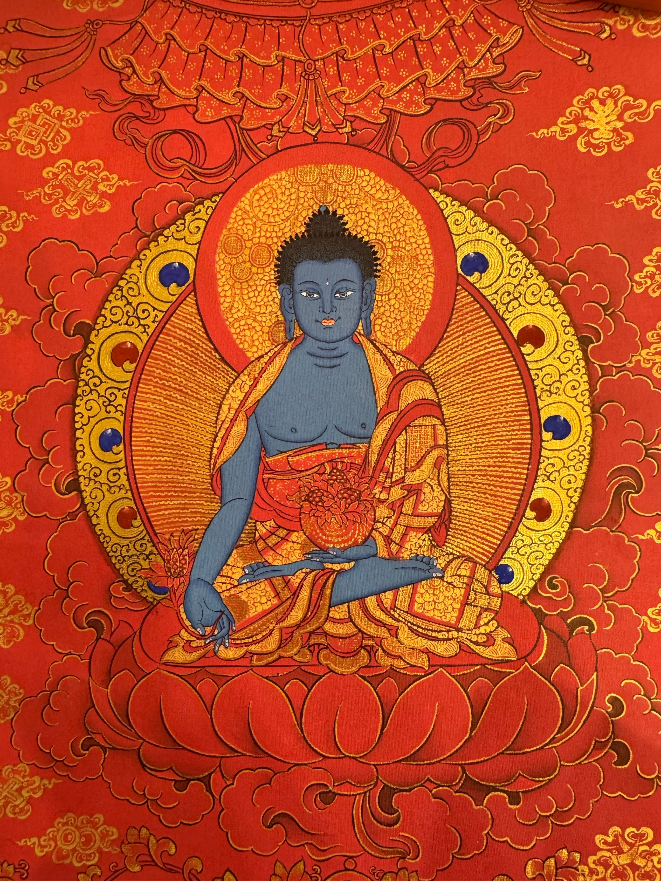 Medicine Buddha  Thangka Hand-Painted Tibet  33cm*22cm